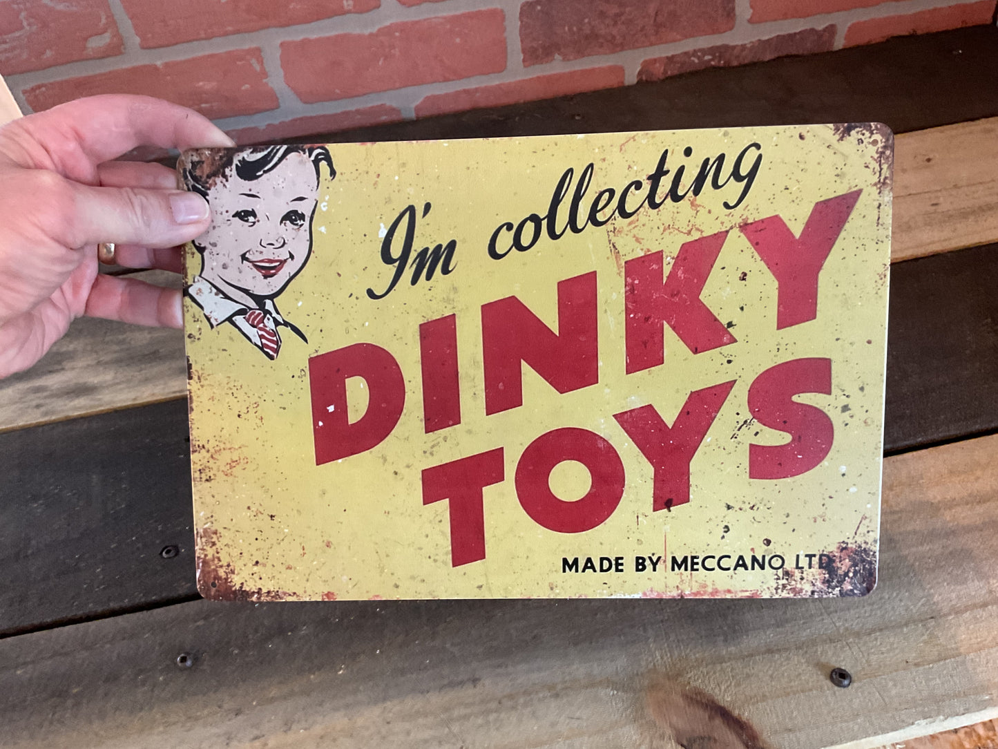 Vintage Patina Style 12'x8" DINKY TOYS Advertising Sign.