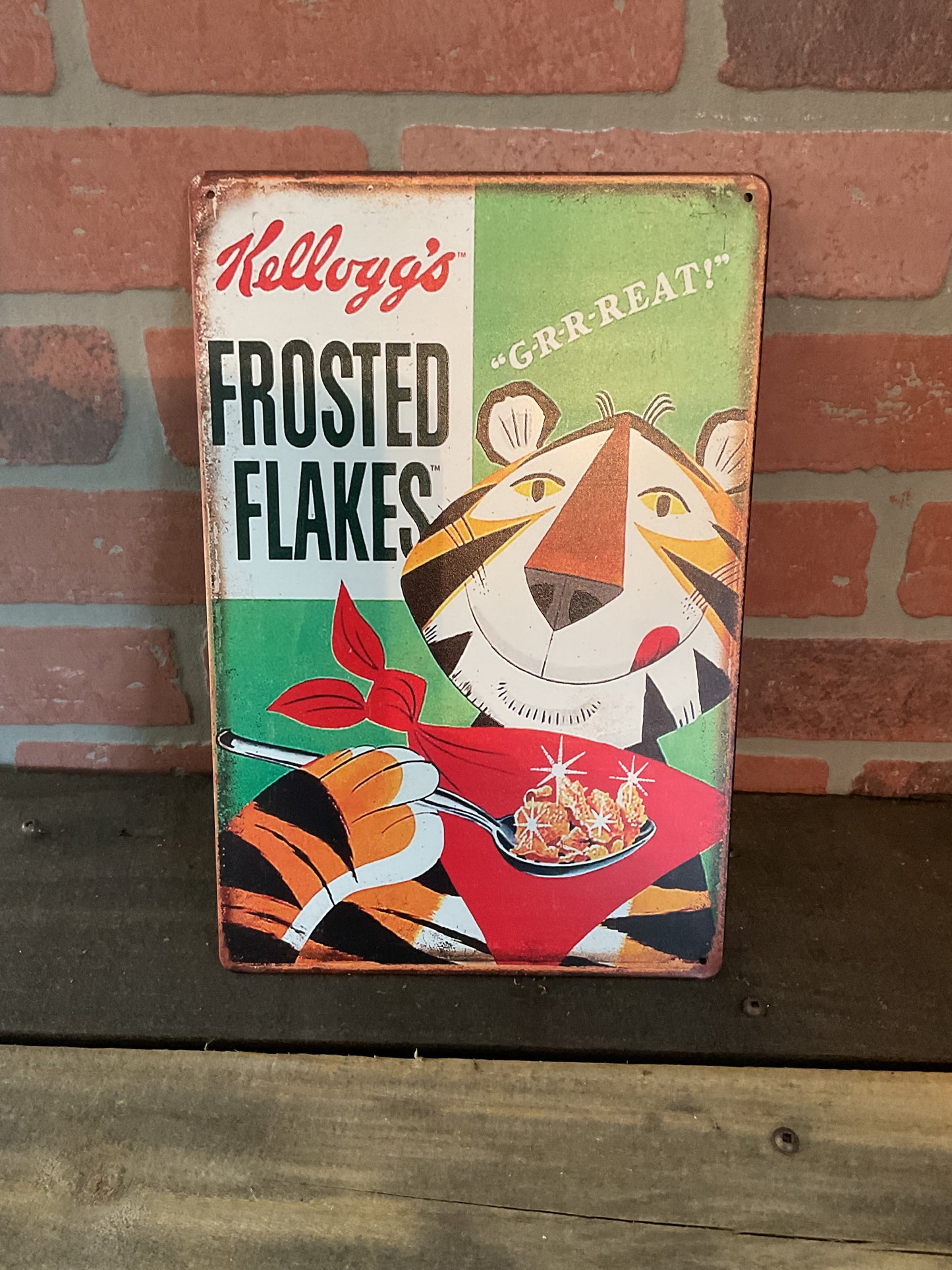12"x8" Vintage Patina Style Kellog's Frosted Flakes Adverising Sign A Great Gift
