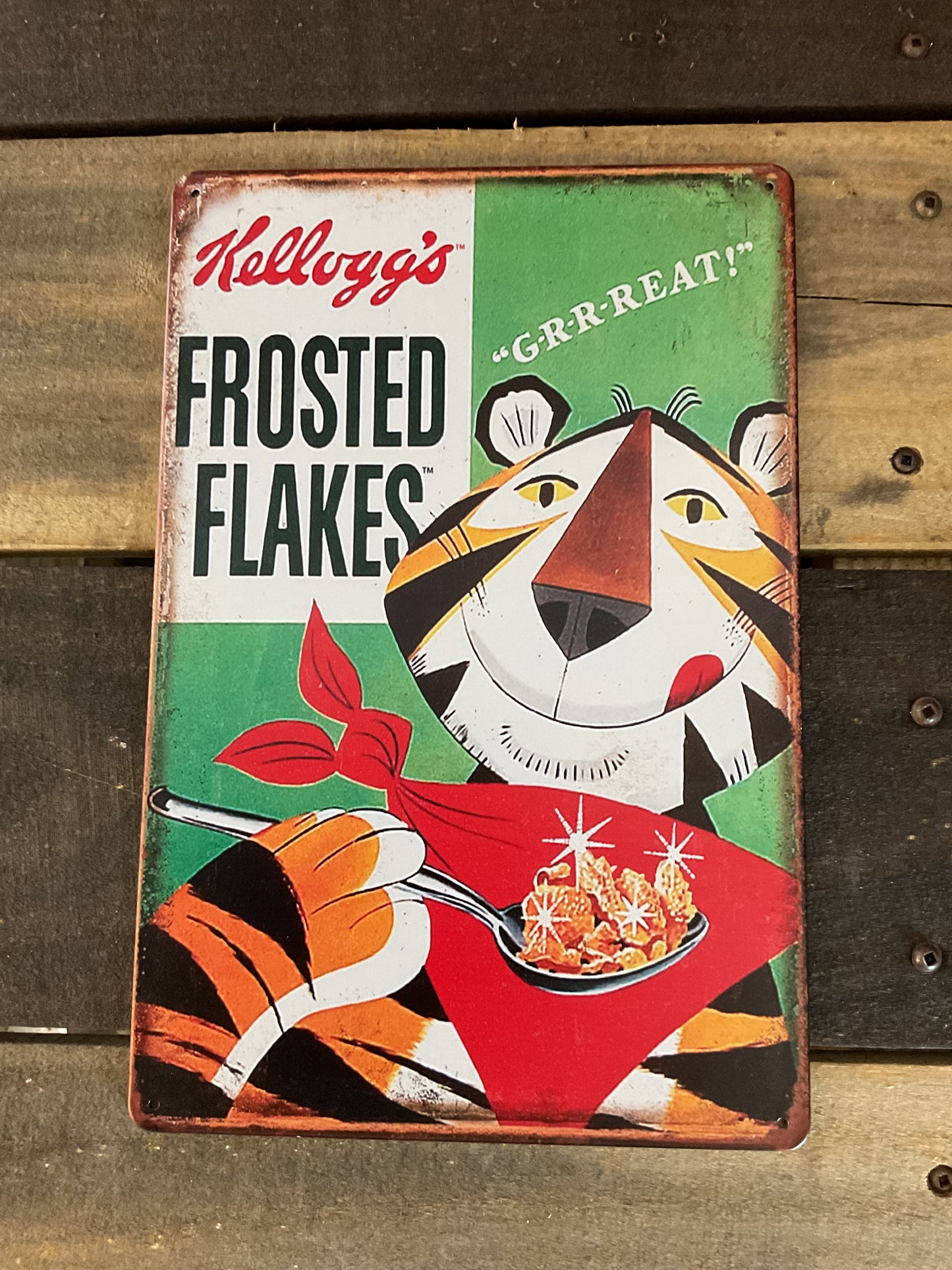 12"x8" Vintage Patina Style Kellog's Frosted Flakes Adverising Sign A Great Gift