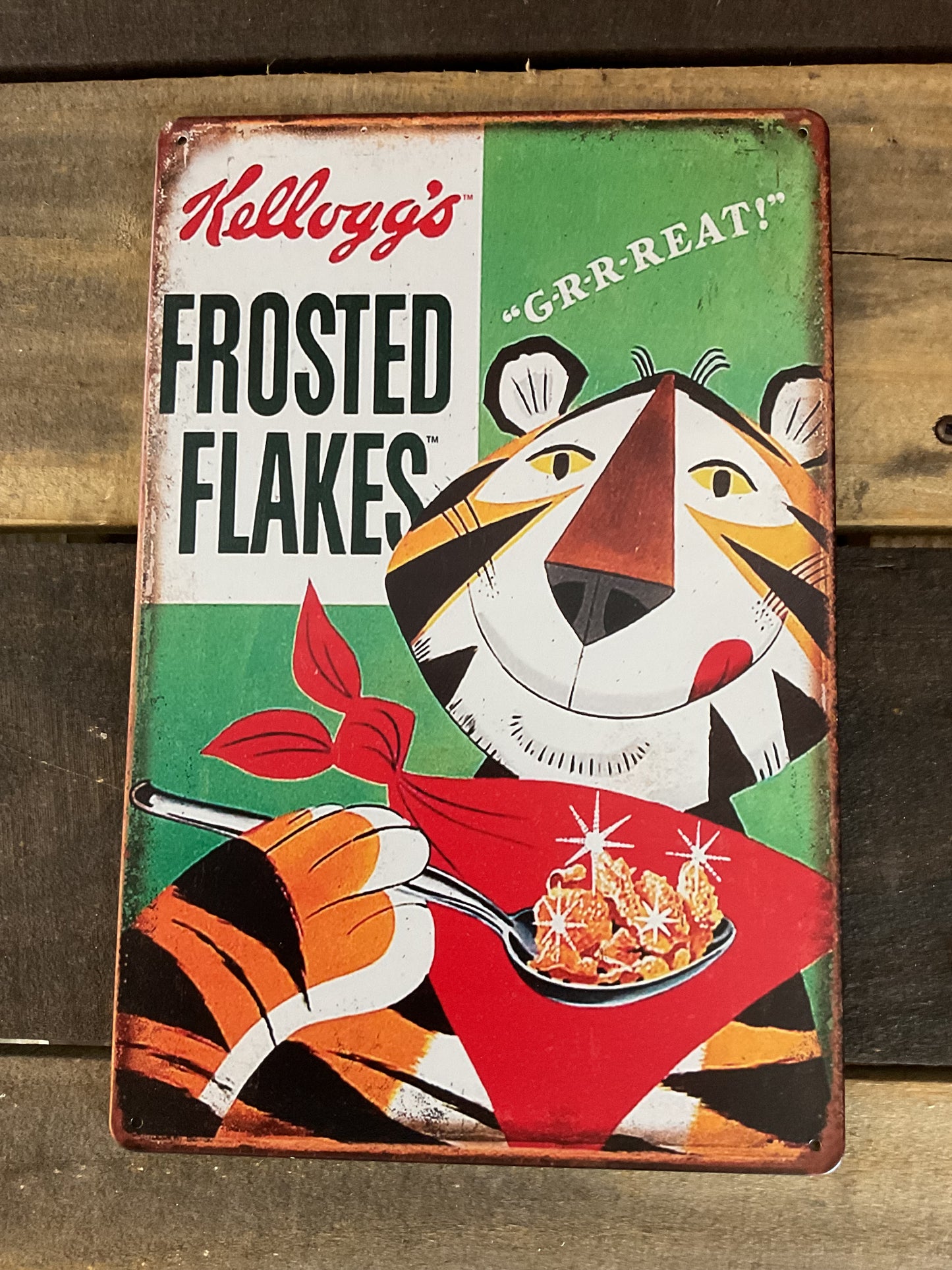 12"x8" Vintage Patina Style Kellog's Frosted Flakes Adverising Sign A Great Gift