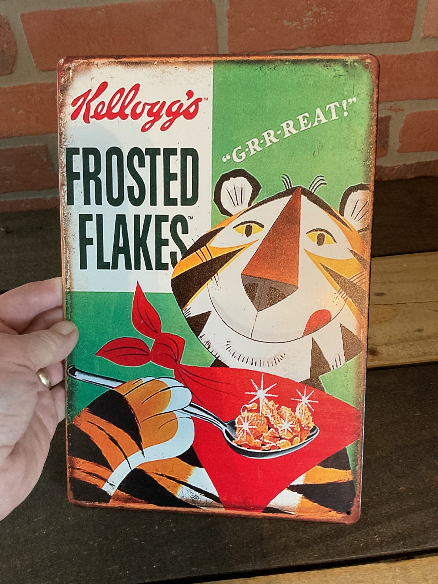 12"x8" Vintage Patina Style Kellog's Frosted Flakes Adverising Sign A Great Gift