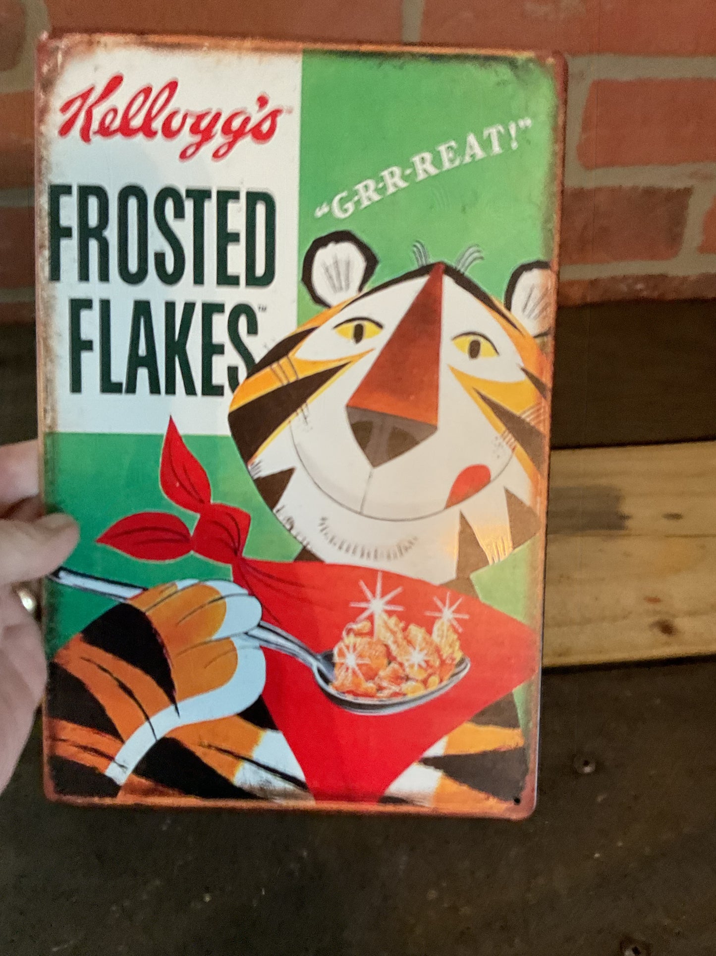 12"x8" Vintage Patina Style Kellog's Frosted Flakes Adverising Sign A Great Gift