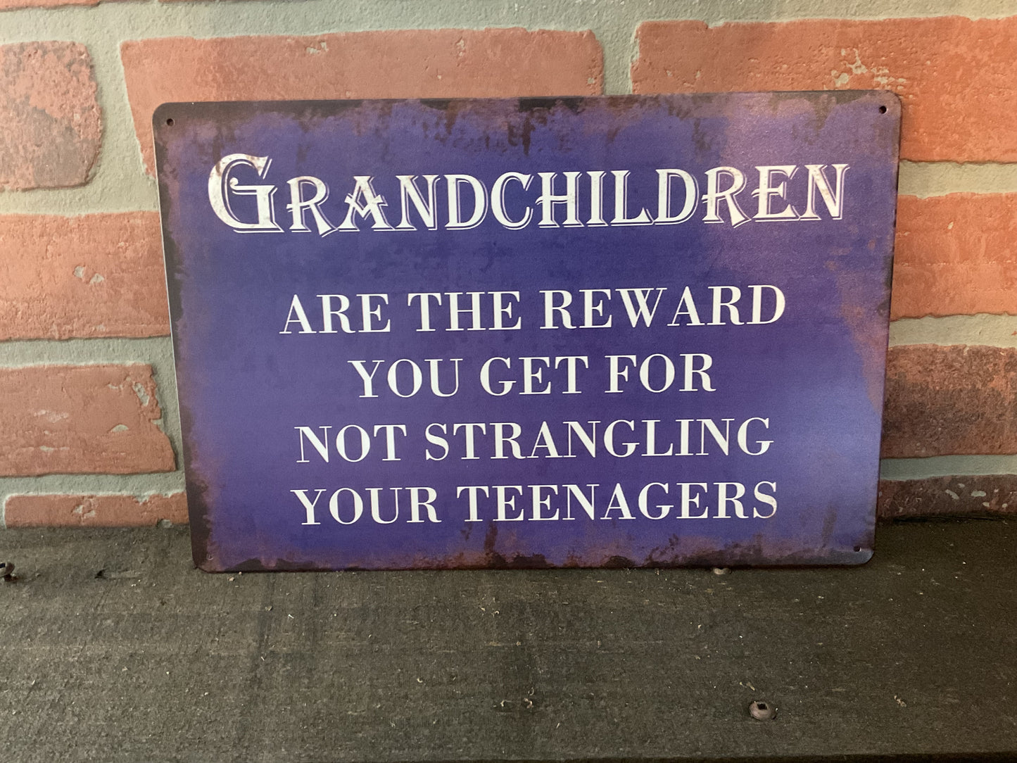 Vintage Patina Style 8x12 "Grandchildren are the reward for not strangling your Kids Sign.