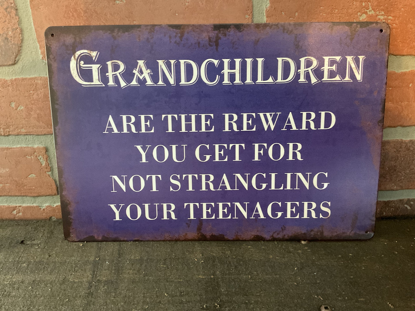 Vintage Patina Style 8x12 "Grandchildren are the reward for not strangling your Kids Sign.
