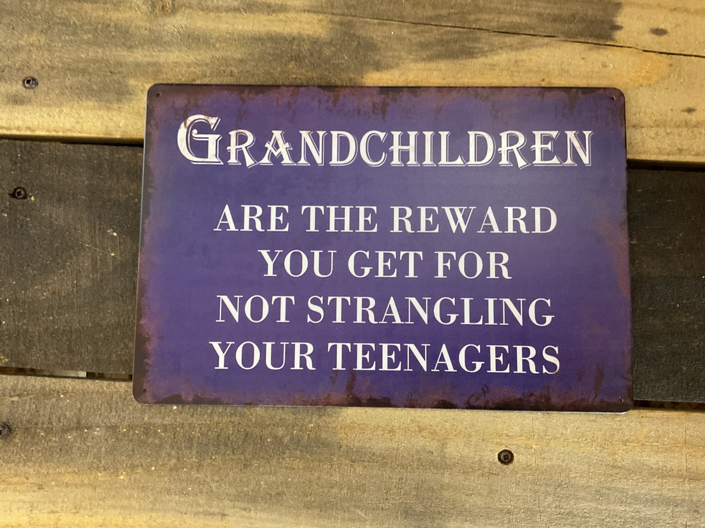 Vintage Patina Style 8x12 "Grandchildren are the reward for not strangling your Kids Sign.