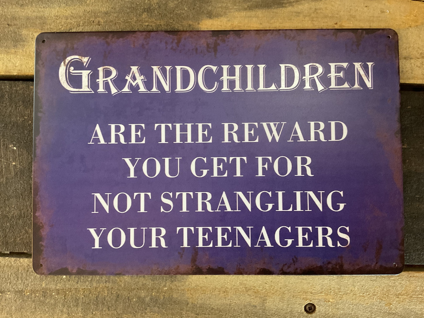 Vintage Patina Style 8x12 "Grandchildren are the reward for not strangling your Kids Sign.