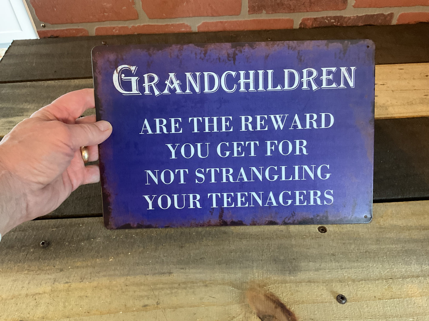 Vintage Patina Style 8x12 "Grandchildren are the reward for not strangling your Kids Sign.