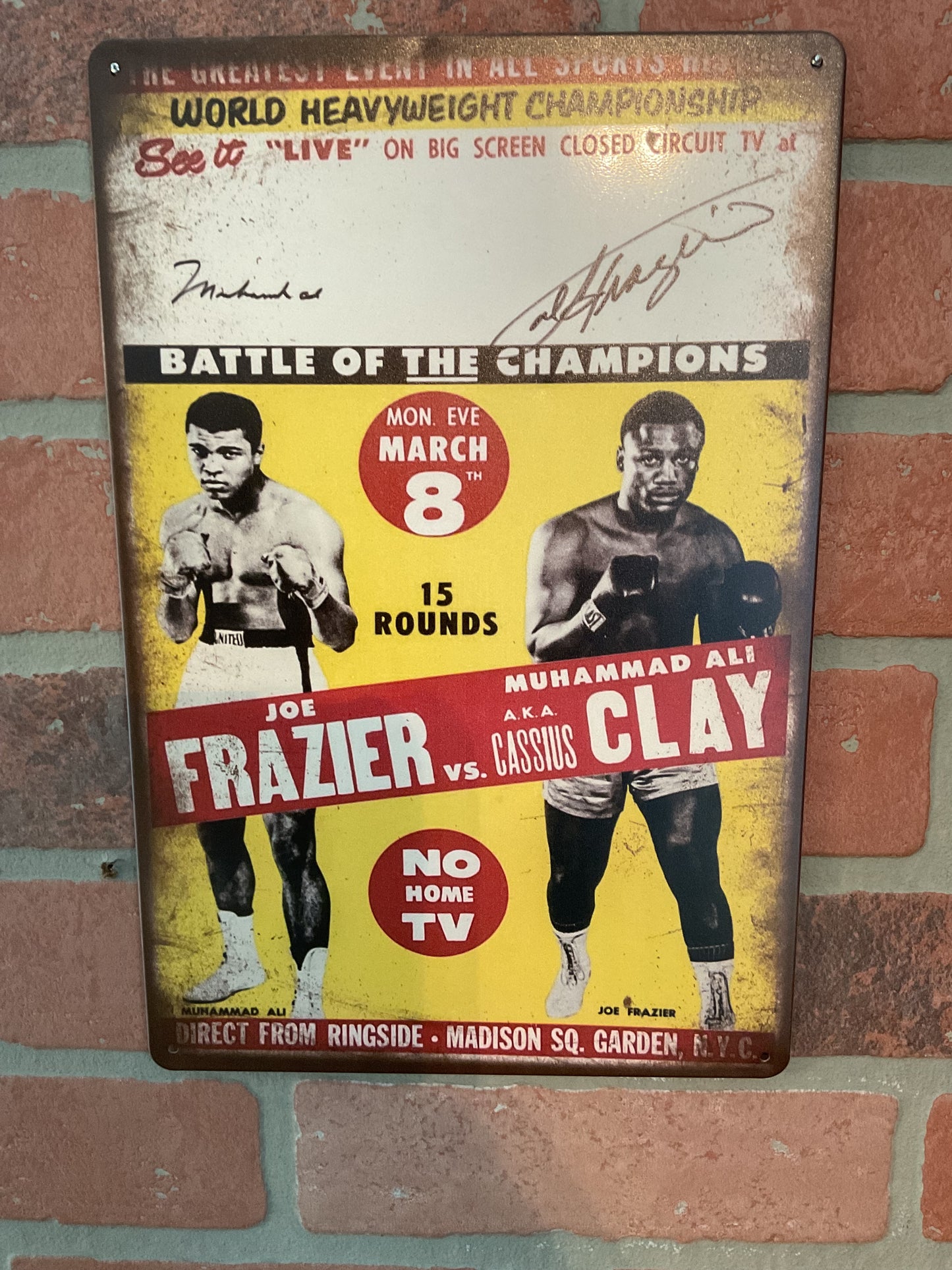 Vintage Patina Style 8"x12" Frazier v. Clay "Battle of Champions" Sign