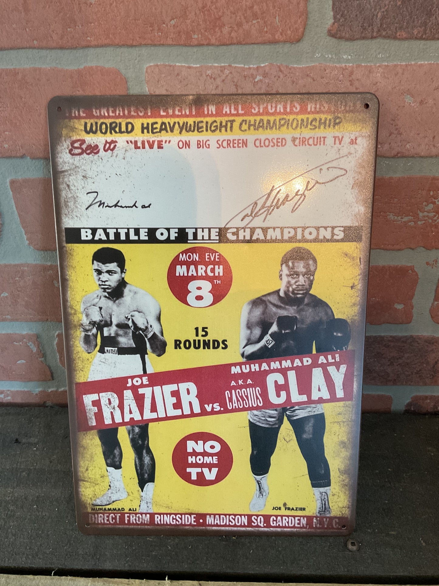 Vintage Patina Style 8"x12" Frazier v. Clay "Battle of Champions" Sign