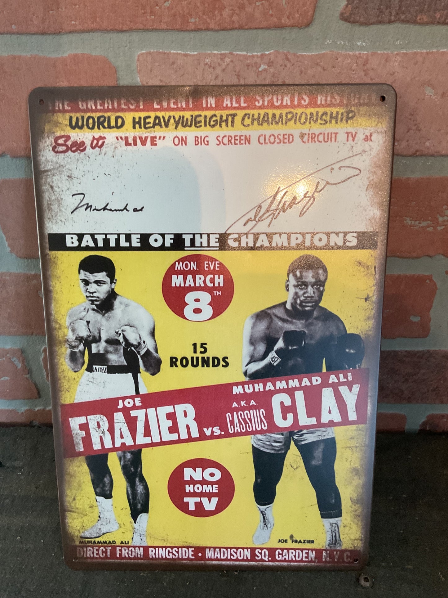 Vintage Patina Style 8"x12" Frazier v. Clay "Battle of Champions" Sign