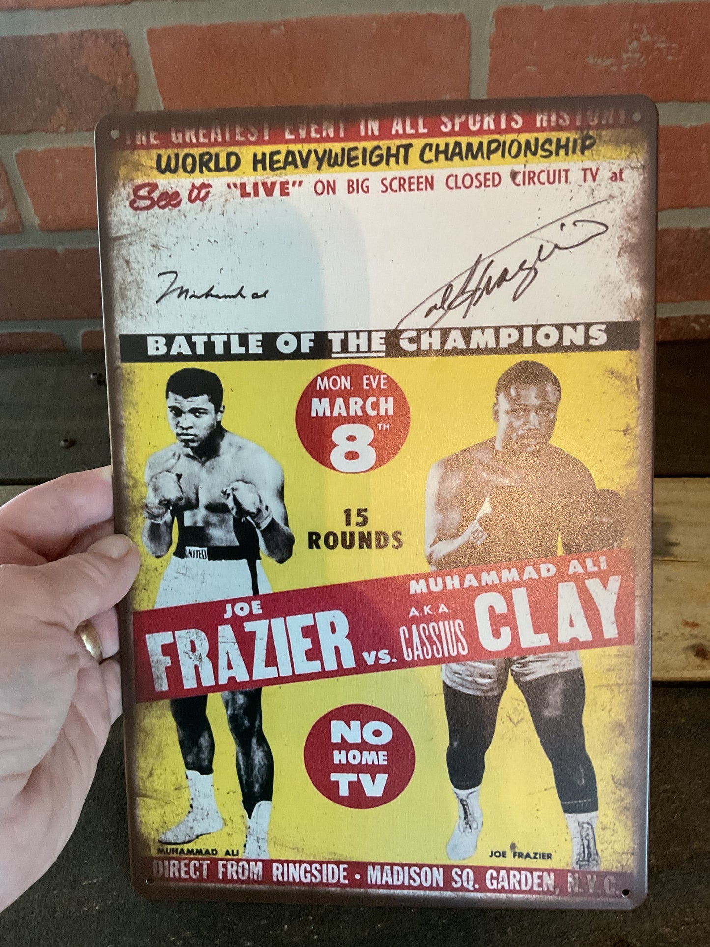 Vintage Patina Style 8"x12" Frazier v. Clay "Battle of Champions" Sign