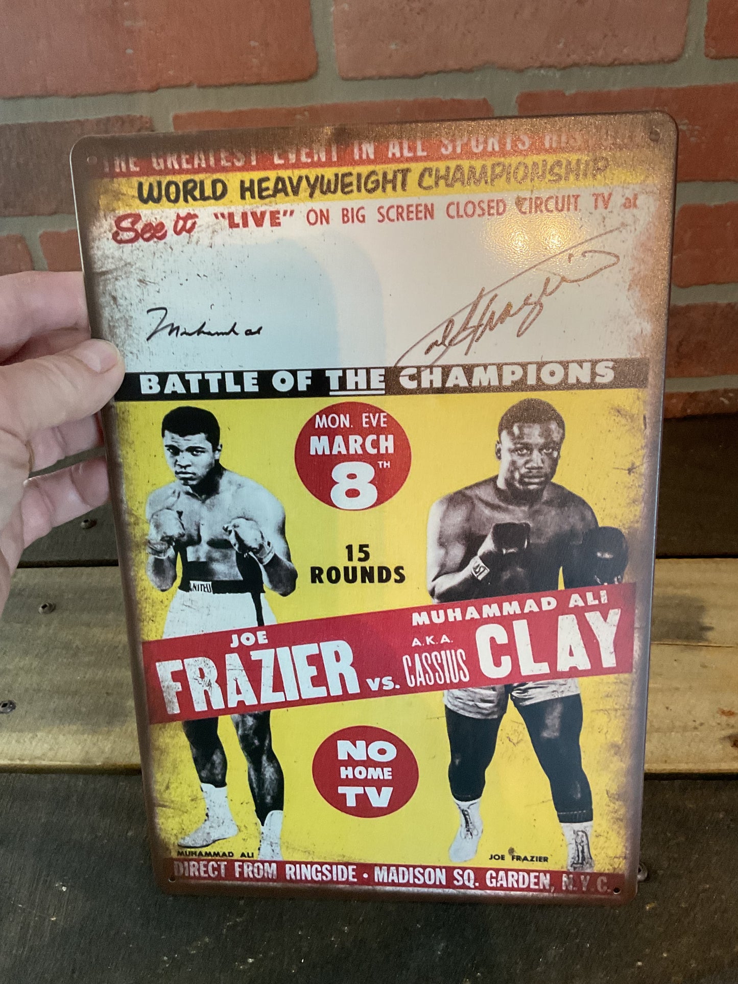Vintage Patina Style 8"x12" Frazier v. Clay "Battle of Champions" Sign