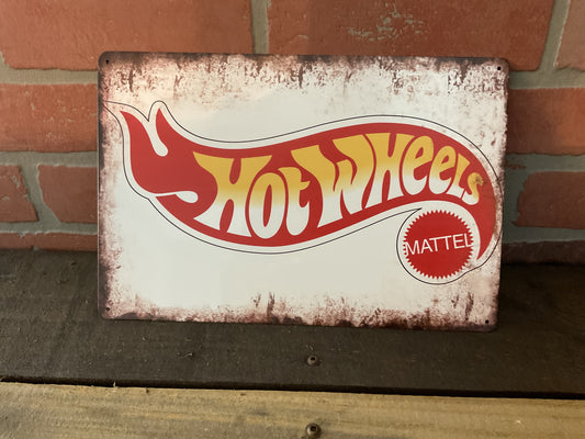 12"X8" Vintage Patina Style "Hot Wheels" / Mattel Advertising Sign. A Great Gift