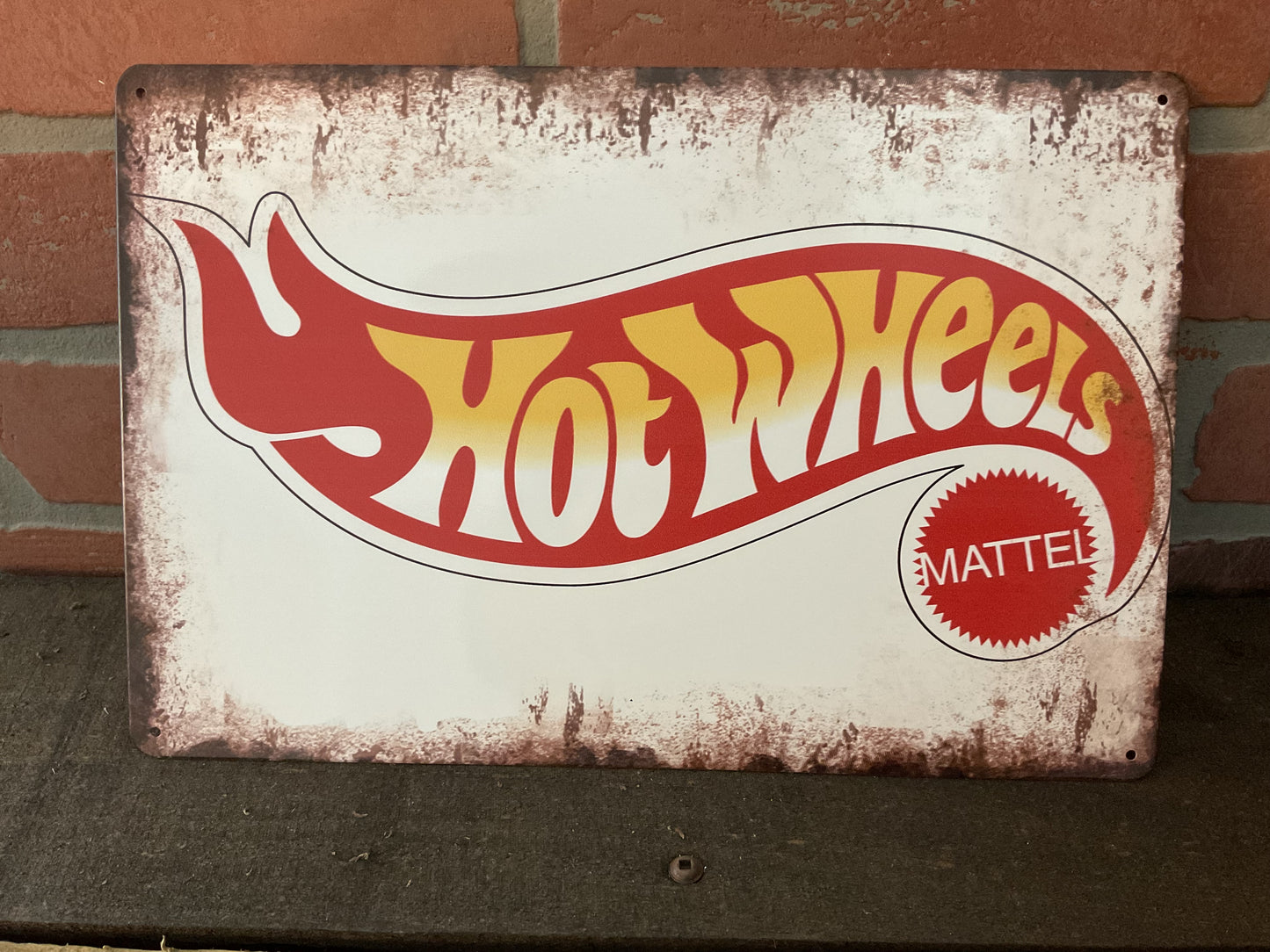 12"X8" Vintage Patina Style "Hot Wheels" / Mattel Advertising Sign. A Great Gift