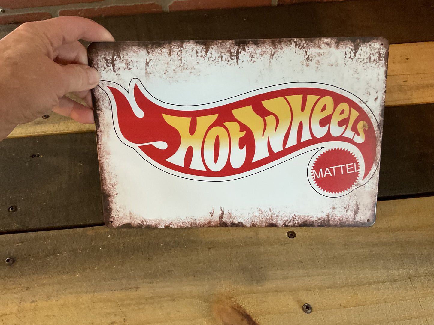 12"X8" Vintage Patina Style "Hot Wheels" / Mattel Advertising Sign. A Great Gift