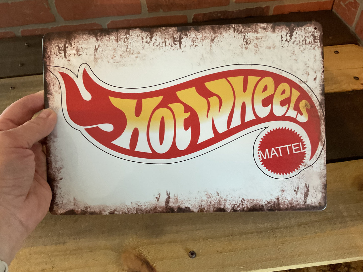 12"X8" Vintage Patina Style "Hot Wheels" / Mattel Advertising Sign. A Great Gift