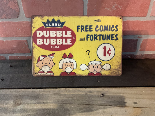 12"x8" Vintage Patina Style Double Bubble Gum with Free Comics" Metal Sign