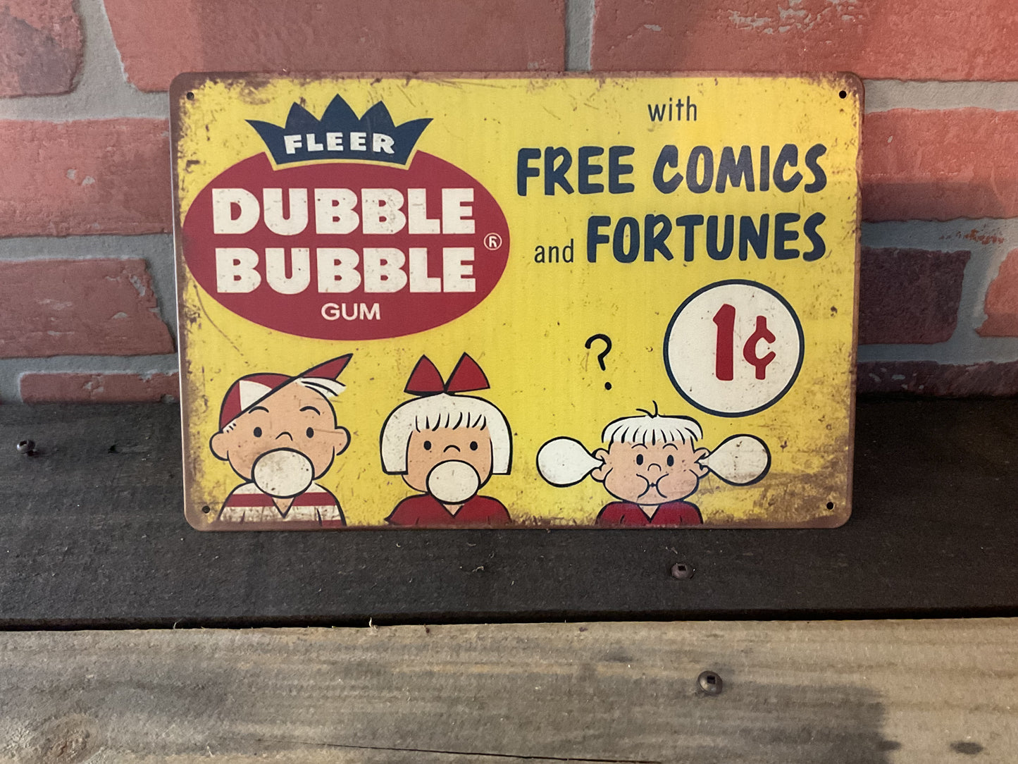 12"x8" Vintage Patina Style Double Bubble Gum with Free Comics" Metal Advertising Sign