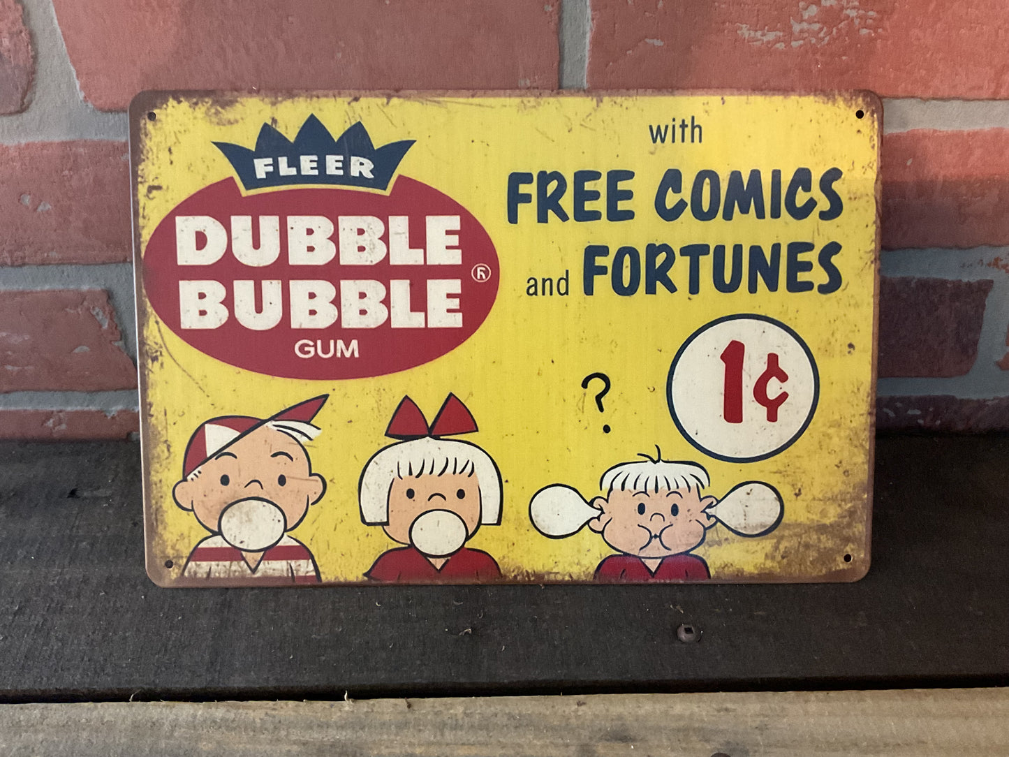 12"x8" Vintage Patina Style Double Bubble Gum with Free Comics" Metal Advertising Sign