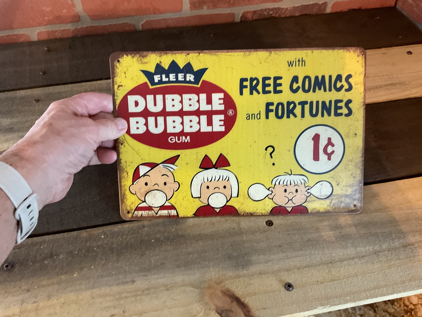 12"x8" Vintage Patina Style Double Bubble Gum with Free Comics" Metal Advertising Sign