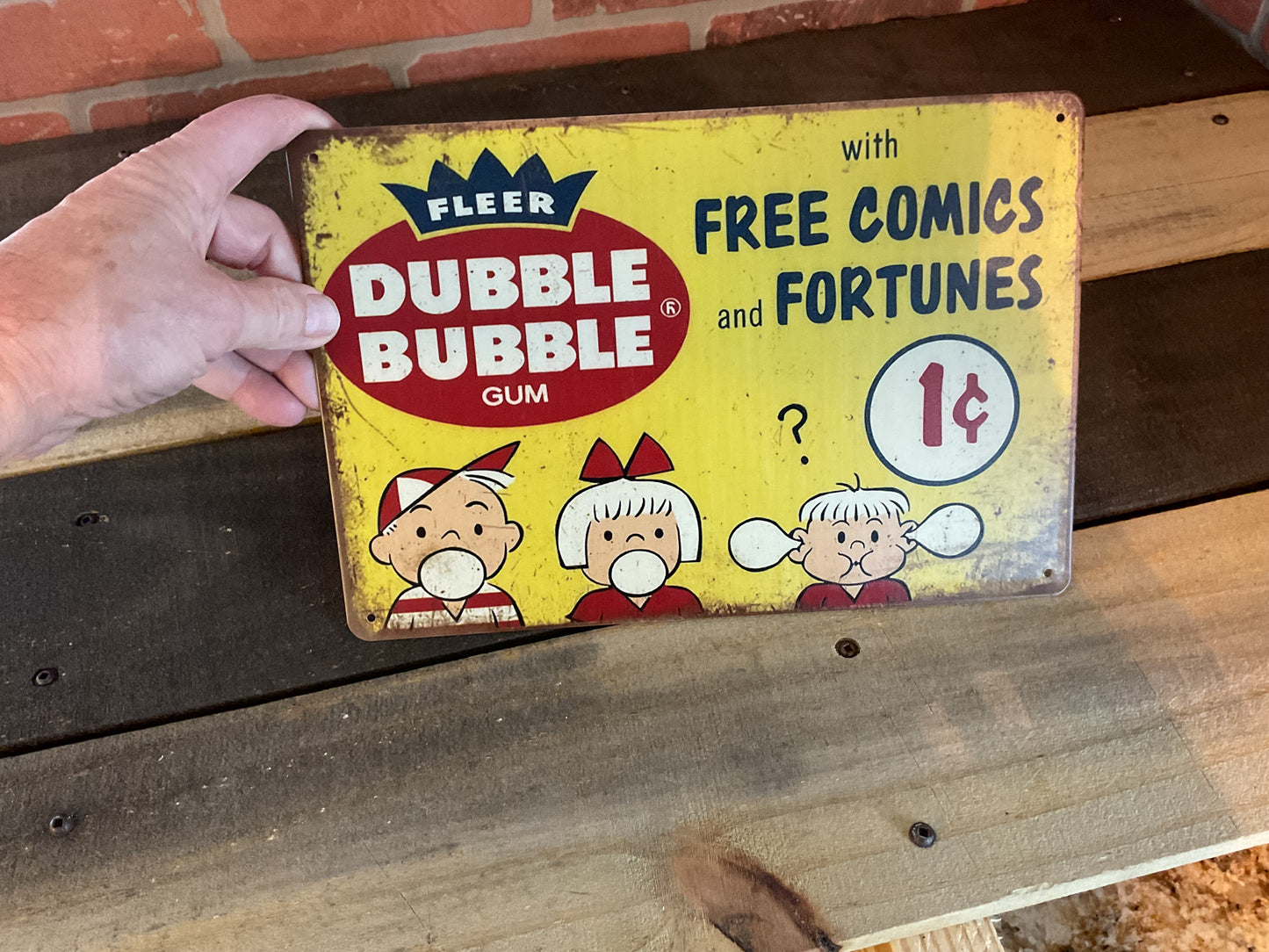 12"x8" Vintage Patina Style Double Bubble Gum with Free Comics" Metal Advertising Sign