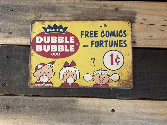 12"x8" Vintage Patina Style Double Bubble Gum with Free Comics" Metal Advertising Sign