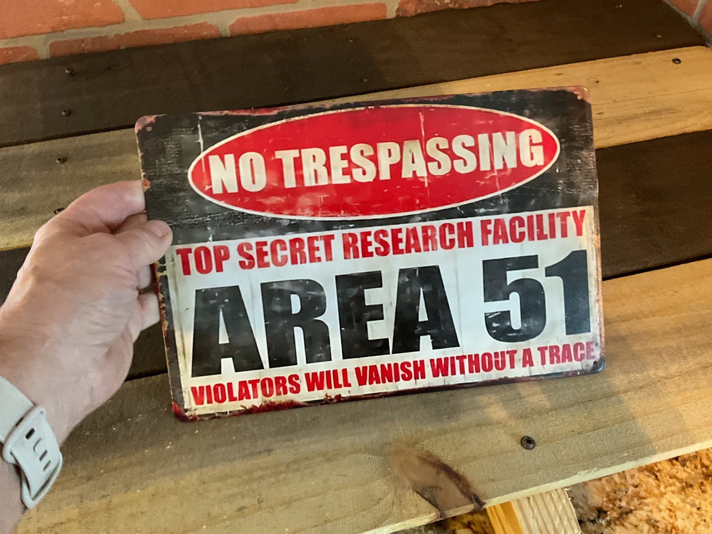 8"x12" Rustic Patina Style "Area 51 Warning" Sign. Make a Great Gift!