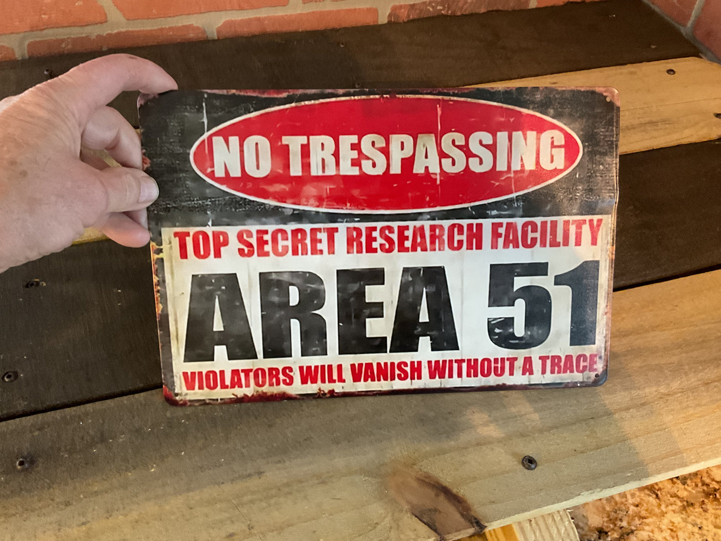 8"x12" Rustic Patina Style "Area 51 Warning" Sign. Make a Great Gift!