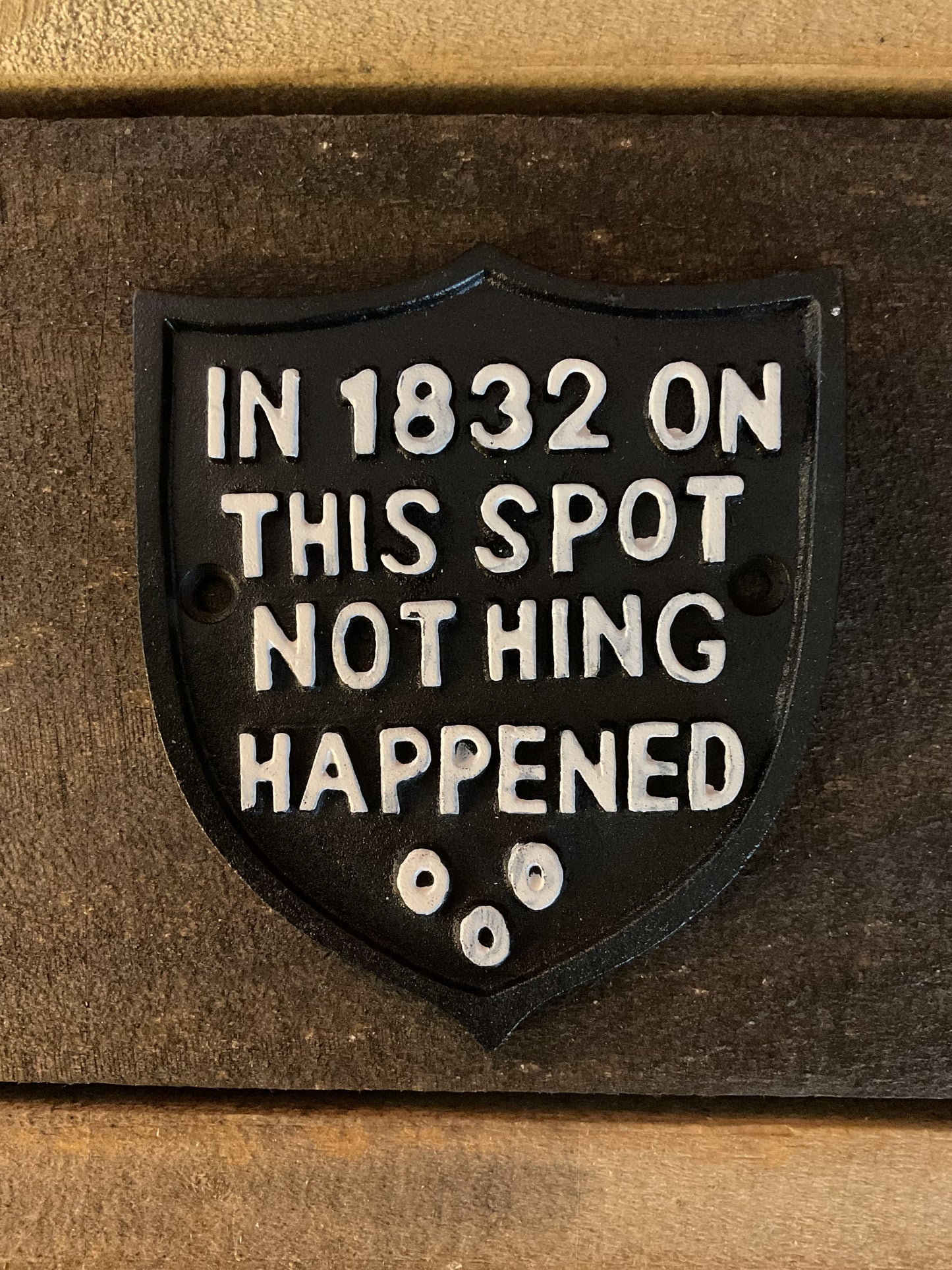 Vintage Rustic Style Cast Iron Funny " In 1832 Nothing Happened Here" Sign