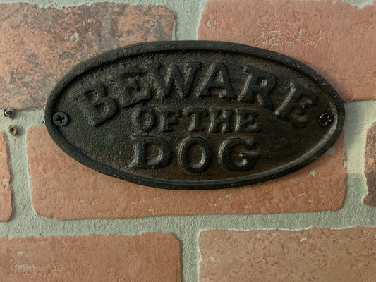 Rustic Vintage Style 7" X 3 " Cast Iron "Beware of Dog" Sign. A Great Gift!