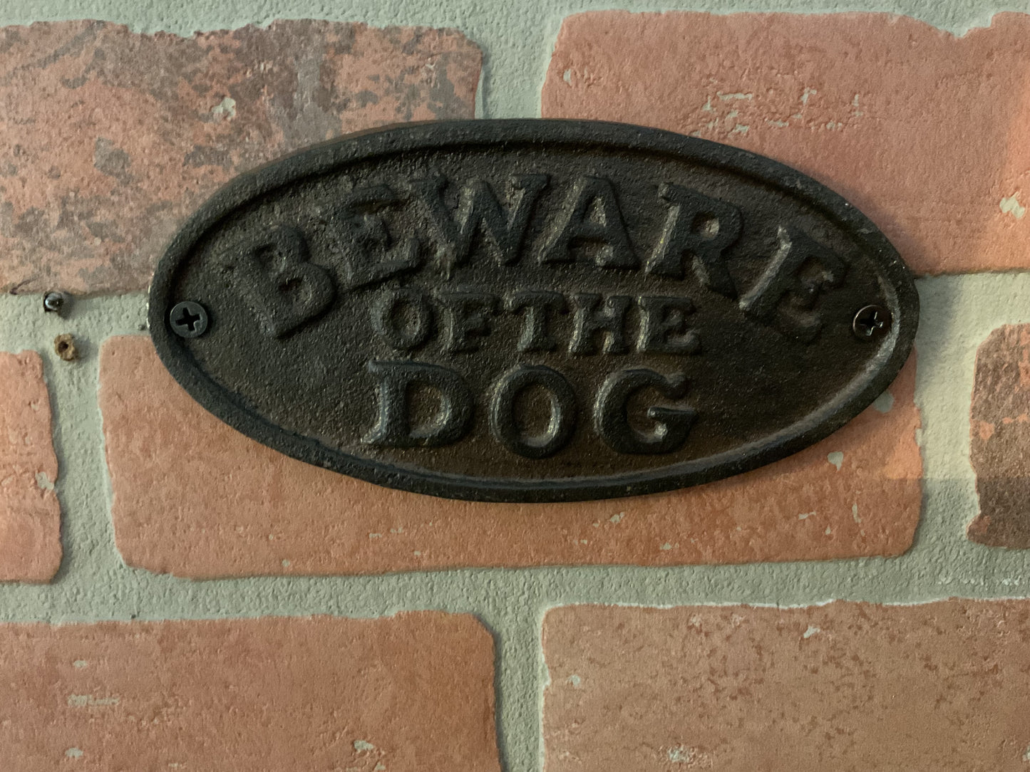 Rustic Vintage Style 7" X 3 " Cast Iron "Beware of Dog" Sign. A Great Gift!