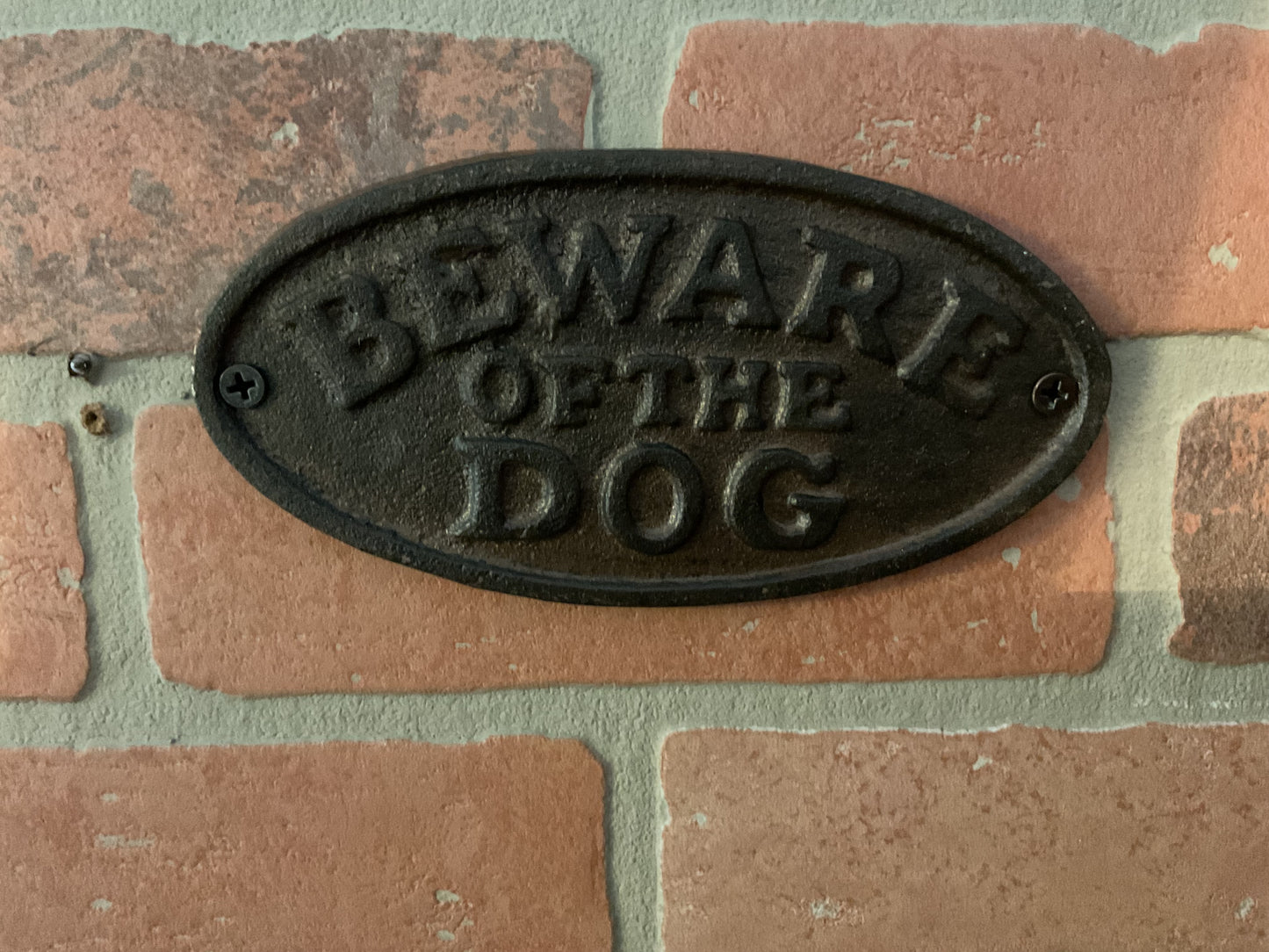 Rustic Vintage Style 7" X 3 " Cast Iron "Beware of Dog" Sign. A Great Gift!