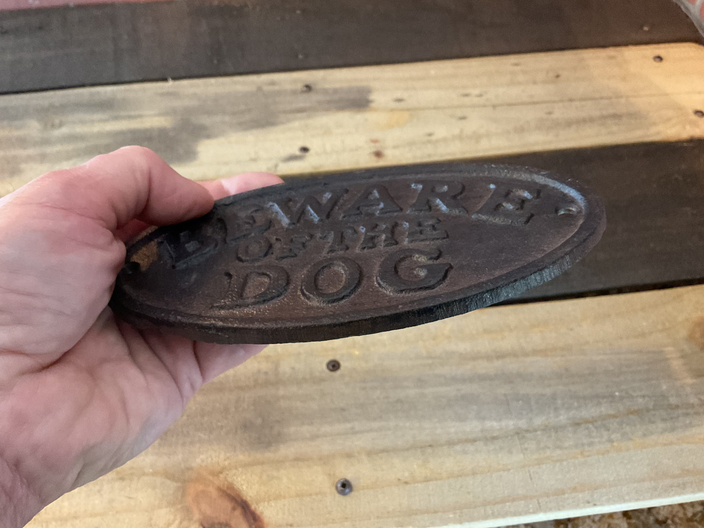 Rustic Vintage Style 7" X 3 " Cast Iron "Beware of Dog" Sign. A Great Gift!