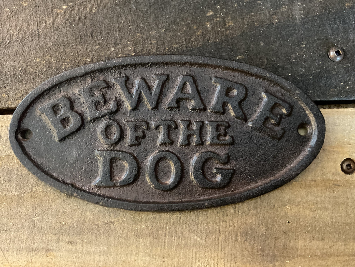 Rustic Vintage Style 7" X 3 " Cast Iron "Beware of Dog" Sign. A Great Gift!