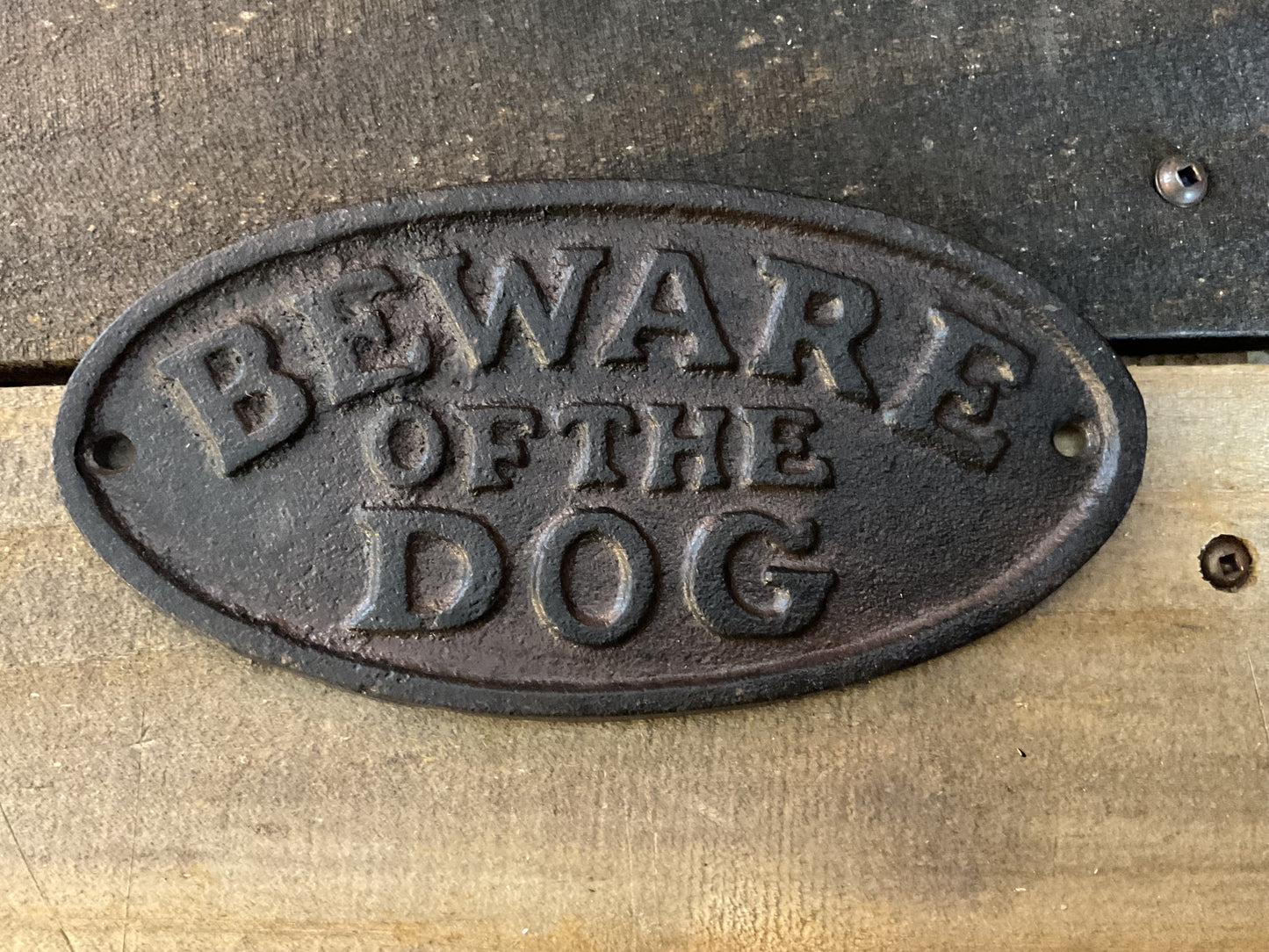 Rustic Vintage Style 7" X 3 " Cast Iron "Beware of Dog" Sign. A Great Gift!