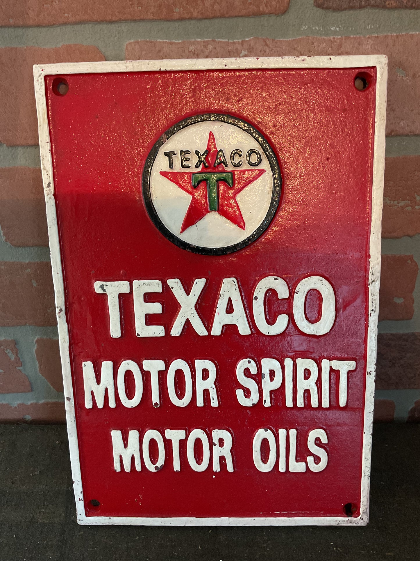 Vintage Style Heavy Cast Iron "TEXACO Motor Spirit Motor Oils" Sign Makes a Great Gift!