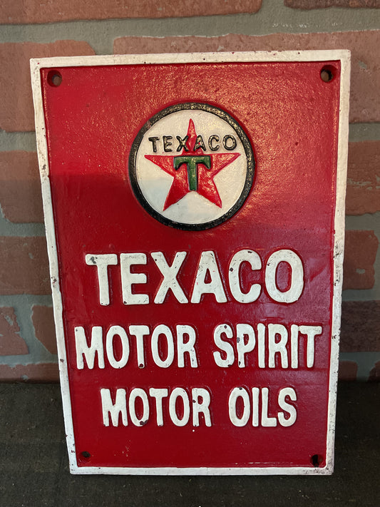 Vintage Style Heavy Cast Iron "TEXACO Motor Spirit Motor Oils" Sign Makes a Great Gift!