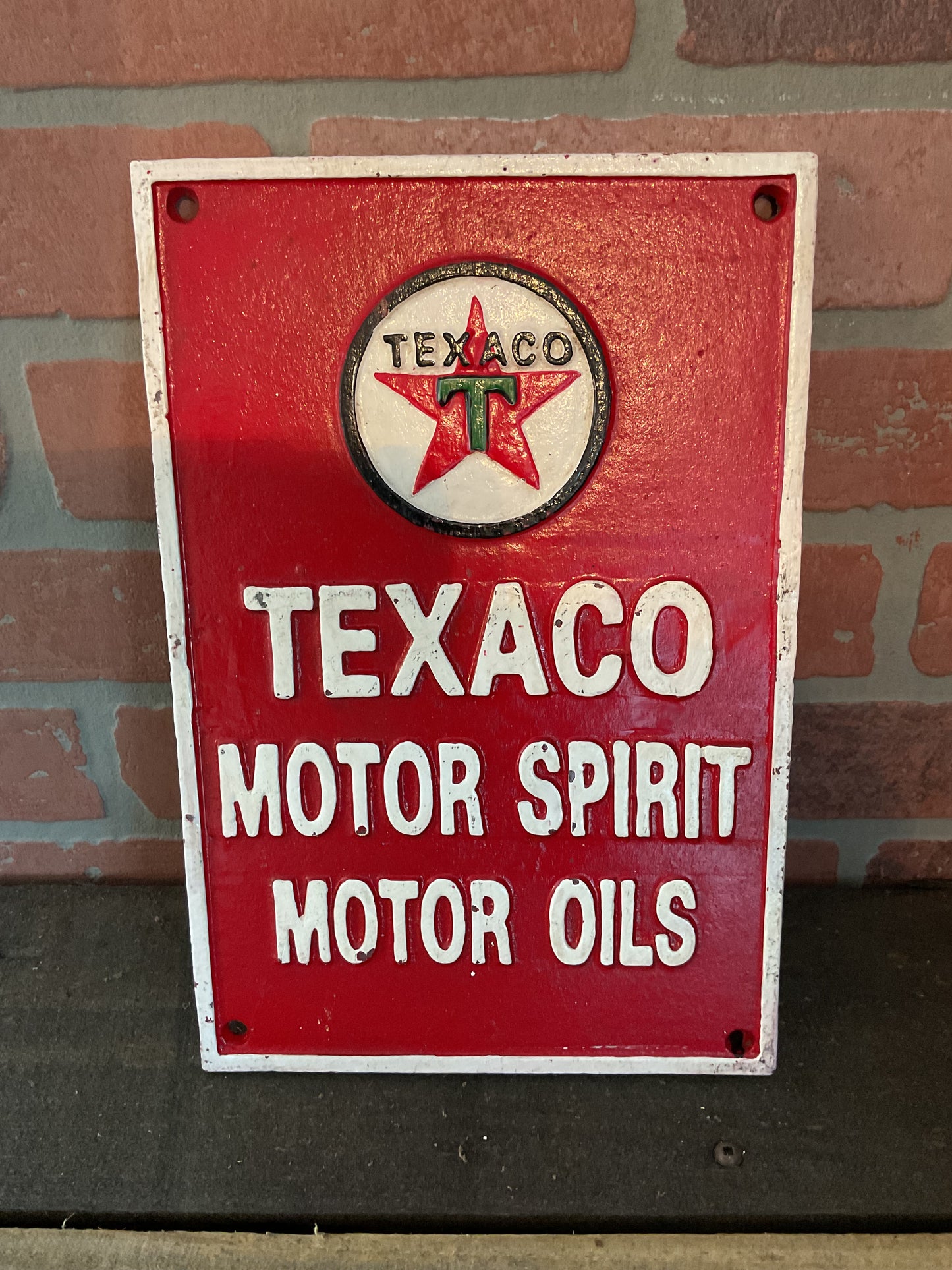 Vintage Style Heavy Cast Iron "TEXACO Motor Spirit Motor Oils" Sign Makes a Great Gift!