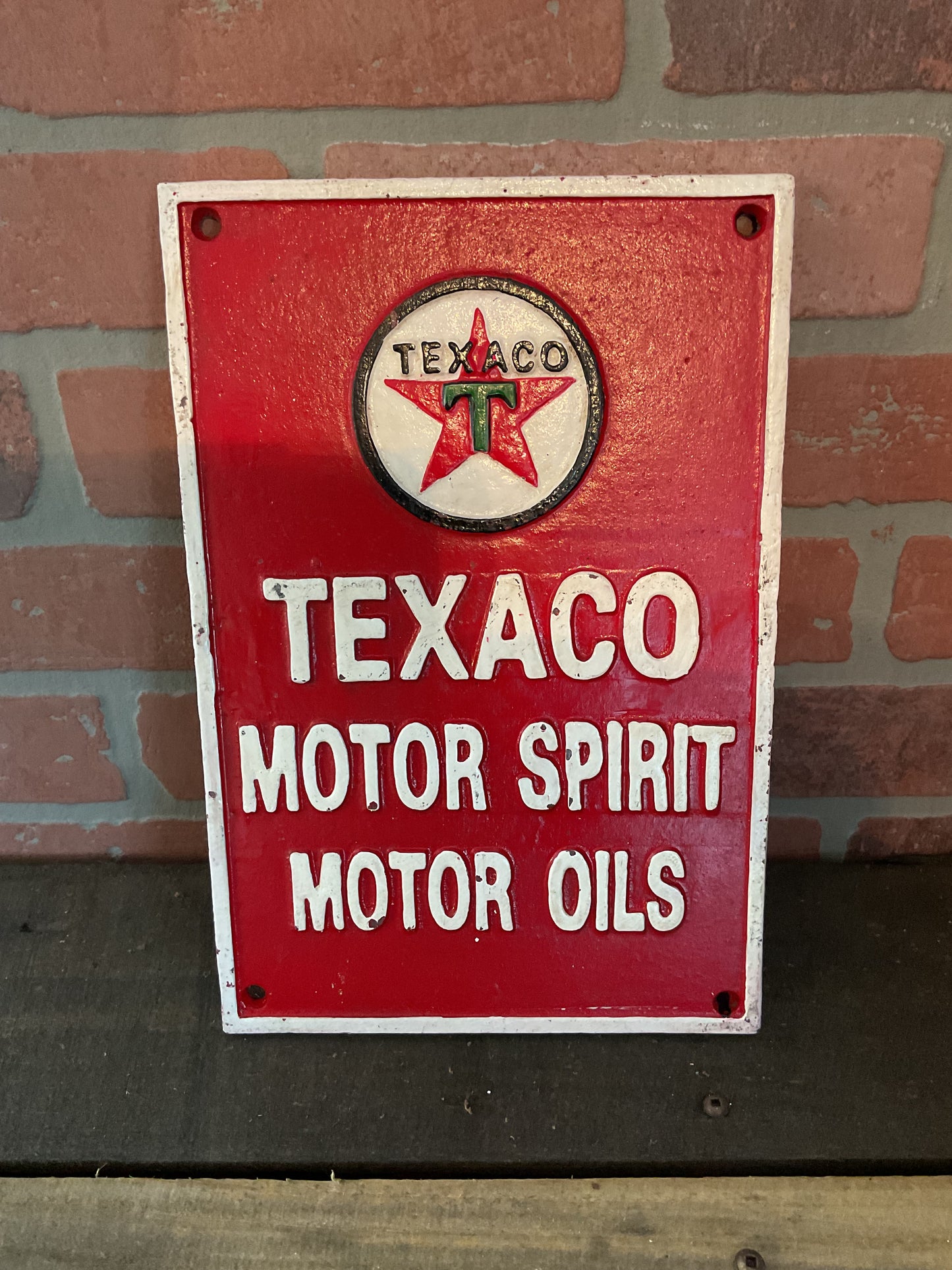 Vintage Style Heavy Cast Iron "TEXACO Motor Spirit Motor Oils" Sign Makes a Great Gift!