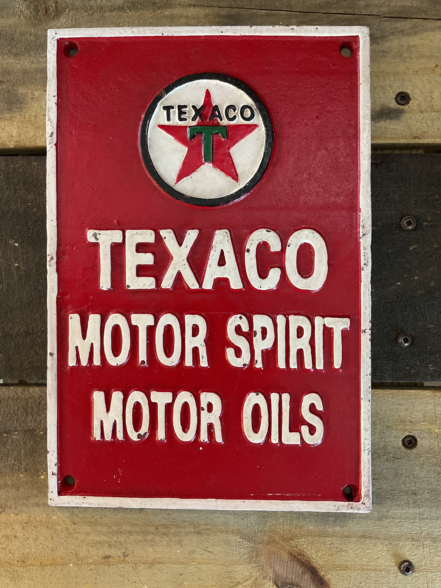 Vintage Style Heavy Cast Iron "TEXACO Motor Spirit Motor Oils" Sign Makes a Great Gift!