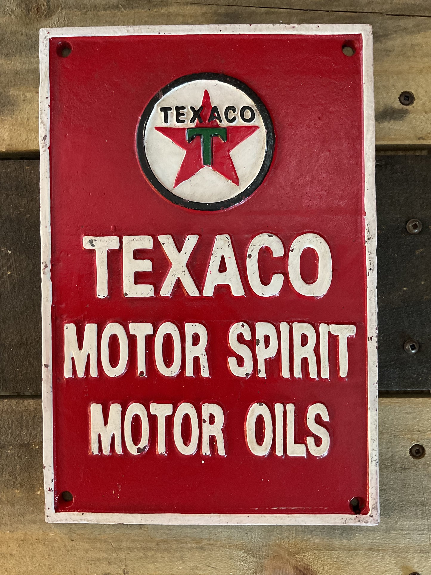 Vintage Style Heavy Cast Iron "TEXACO Motor Spirit Motor Oils" Sign Makes a Great Gift!