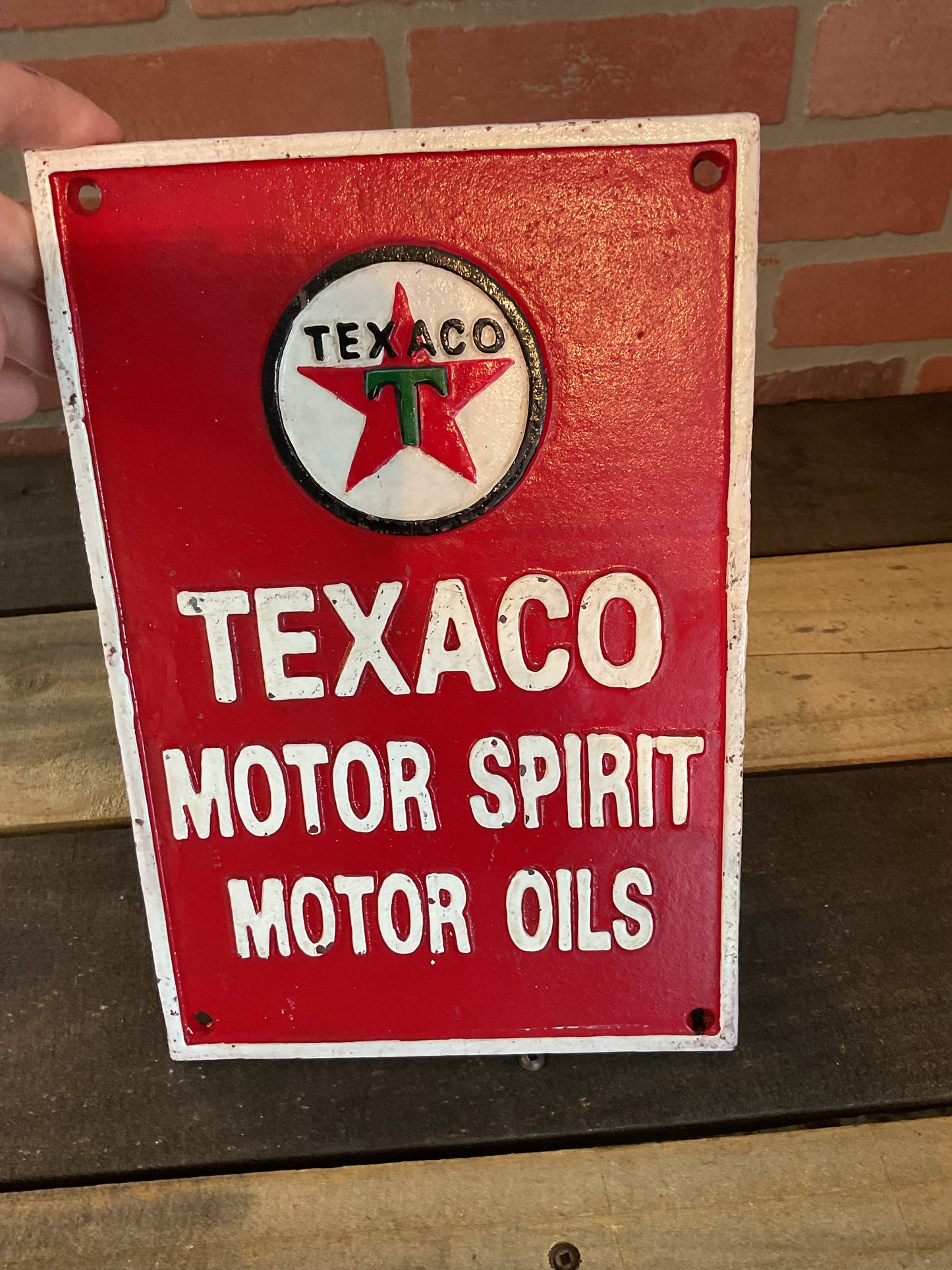 Vintage Style Heavy Cast Iron "TEXACO Motor Spirit Motor Oils" Sign Makes a Great Gift!