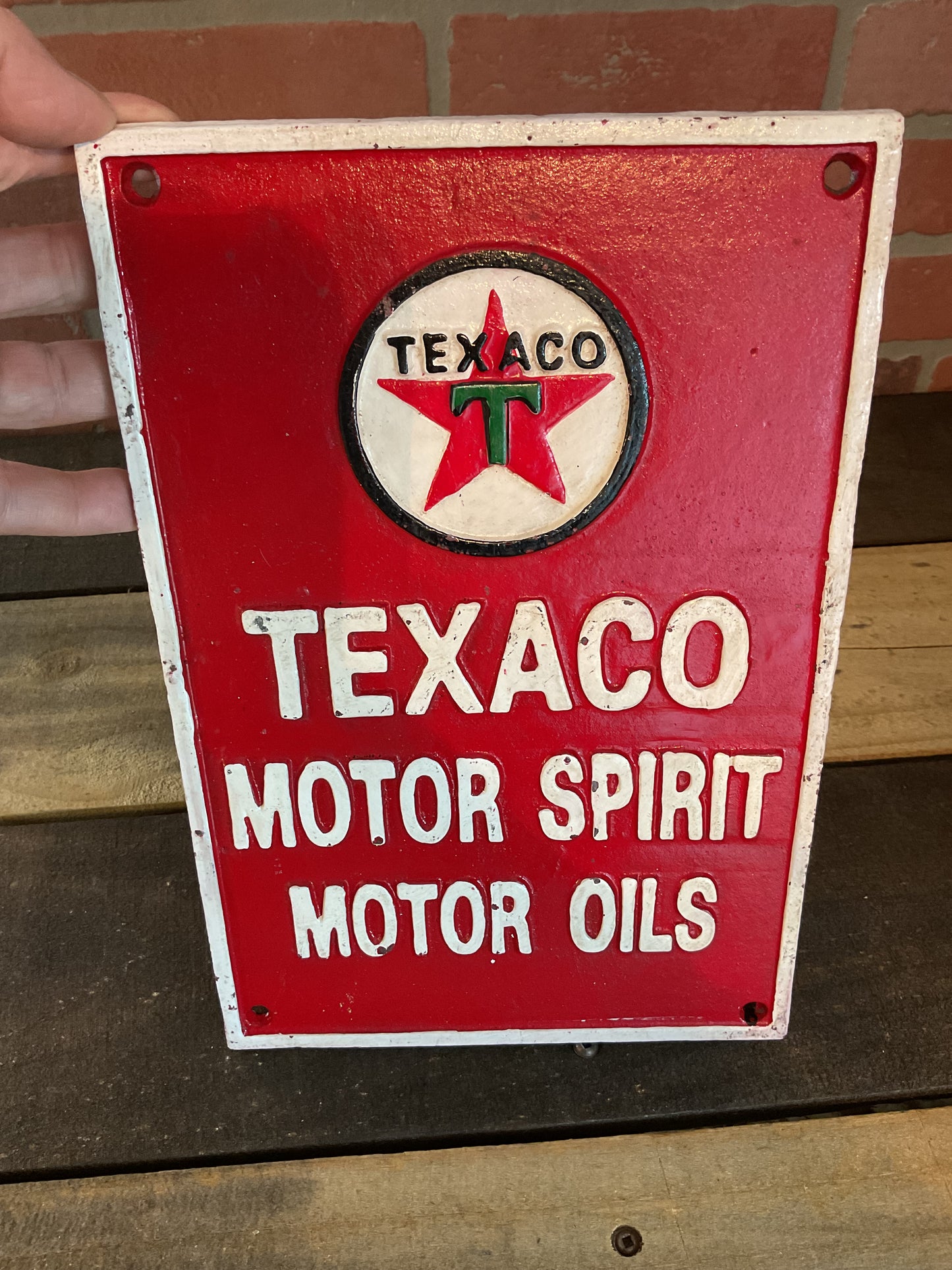 Vintage Style Heavy Cast Iron "TEXACO Motor Spirit Motor Oils" Sign Makes a Great Gift!