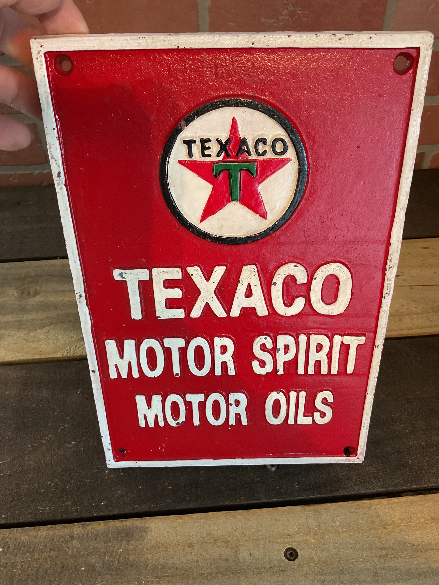 Vintage Style Heavy Cast Iron "TEXACO Motor Spirit Motor Oils" Sign Makes a Great Gift!