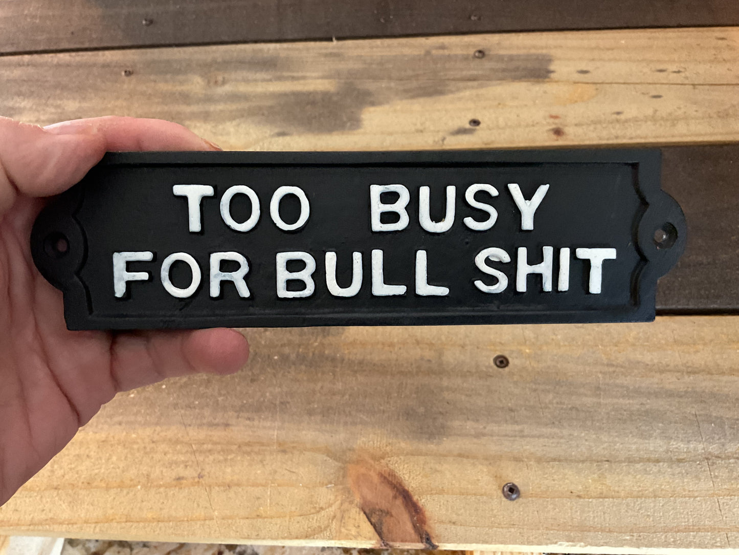 8"x2.25" Cast Iron "Too Busy for Bu#$it Sign. Makes a great Gift!