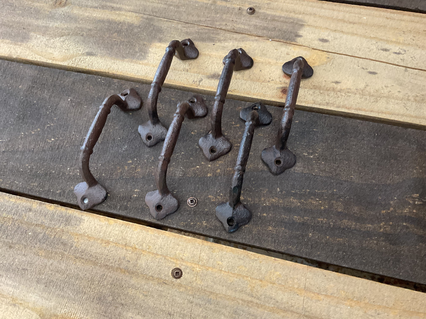 Set of 6 Vintage Rustic Style Cast Iron Drawer/ Cabinet Pulls w/ Curved Edges