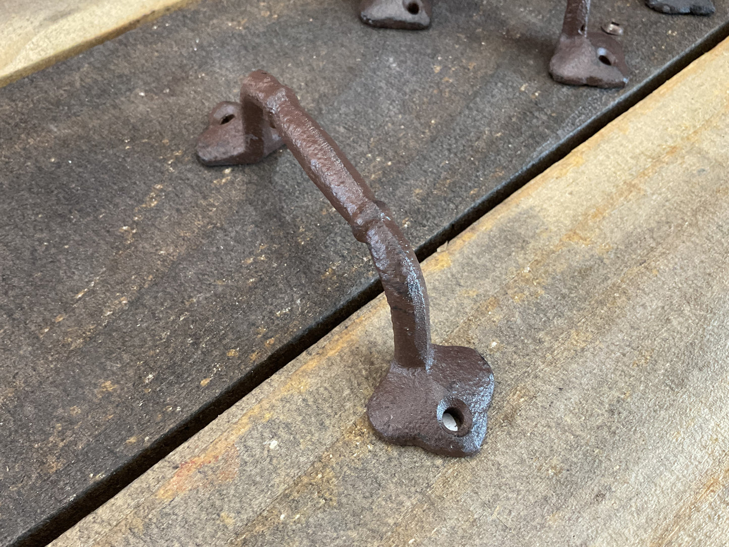 Set of 6 Vintage Rustic Style Cast Iron Drawer/ Cabinet Pulls w/ Curved Edges