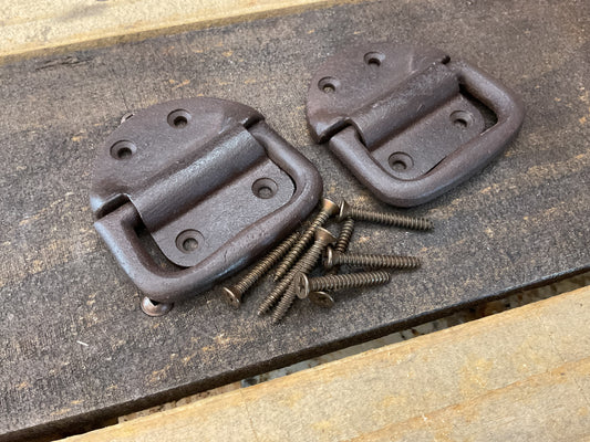 Set of 2 Black Cast Iron Trunk Handles w/screws Great Rustic Home Decor