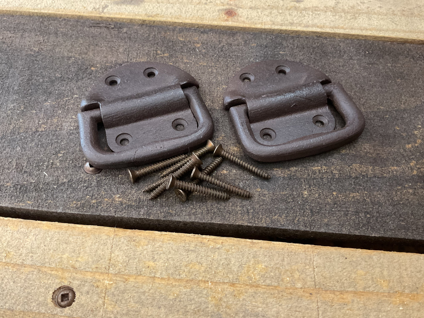 Set of 2 Black Cast Iron Trunk Handles w/screws Great Rustic Home Decor