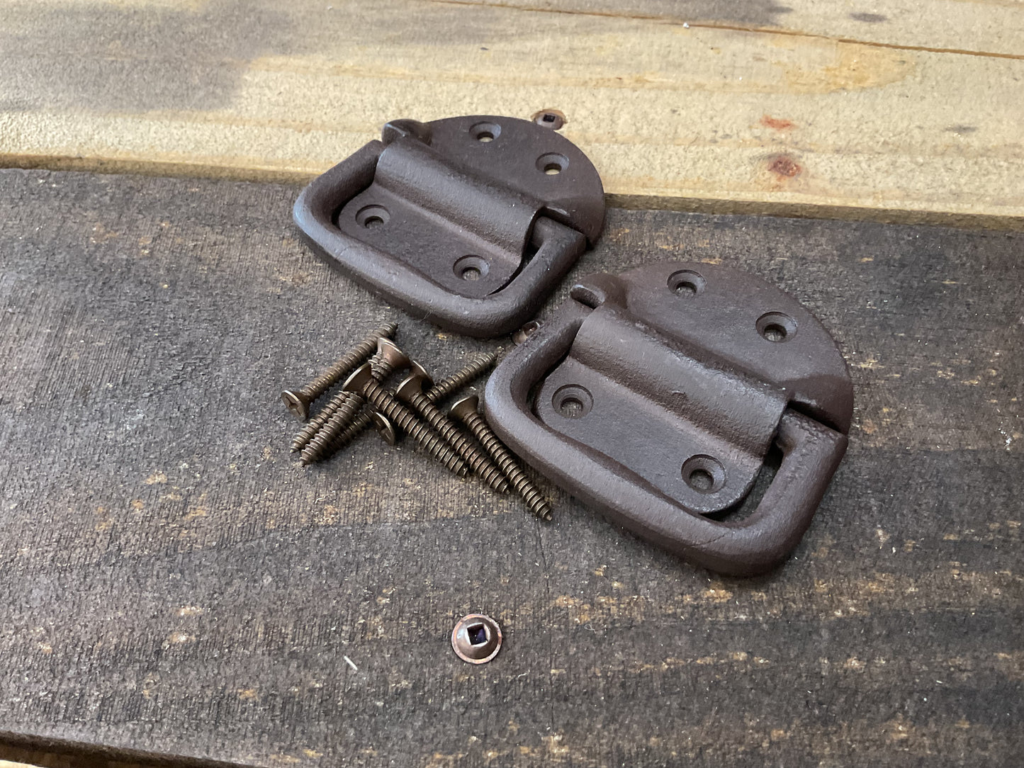 Set of 2 Black Cast Iron Trunk Handles w/screws Great Rustic Home Decor